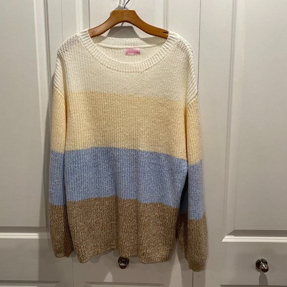 Pink Lily Lost in This Moment Colorblock Sweater Size Medium - Picture 2 of 5